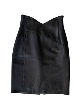 Forenza Italy Vintage 1980s Black Leather High Waist Pencil Skirt - 4
